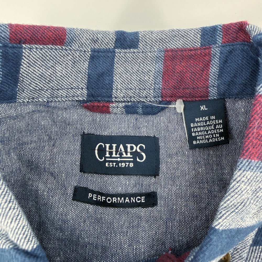 Chaps Mens XL‎ Performance Flannel Long Sleeve Button Shirt Dark Denim Gift NWT - Picture 3 of 15